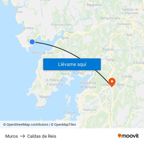 Muros to Caldas de Reis map