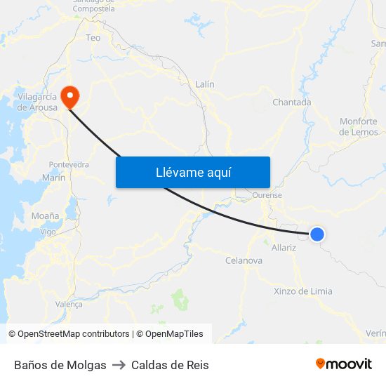 Baños de Molgas to Caldas de Reis map