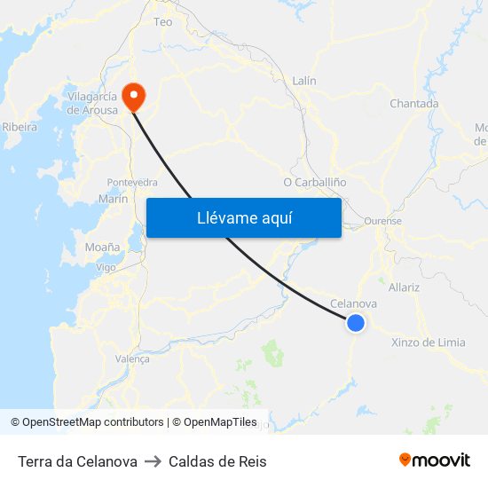 Terra da Celanova to Caldas de Reis map