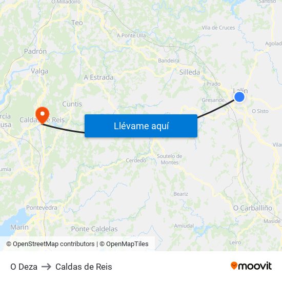 O Deza to Caldas de Reis map