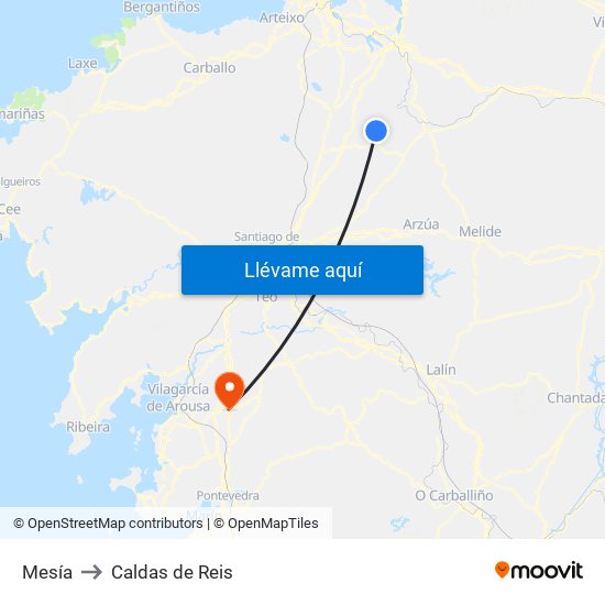 Mesía to Caldas de Reis map