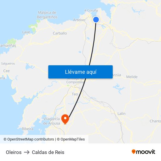 Oleiros to Caldas de Reis map