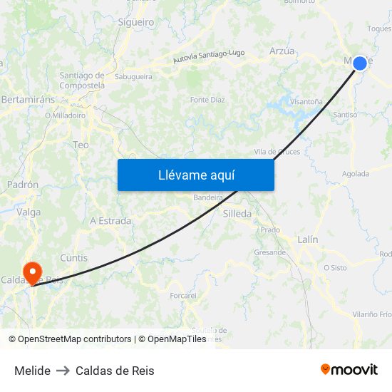 Melide to Caldas de Reis map