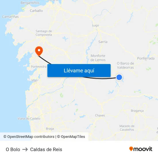 O Bolo to Caldas de Reis map