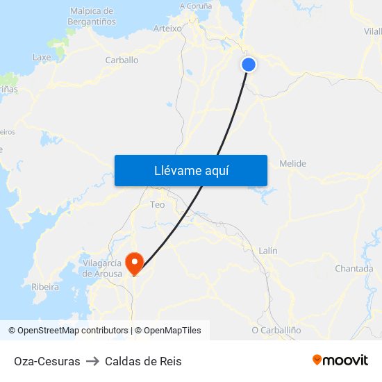 Oza-Cesuras to Caldas de Reis map