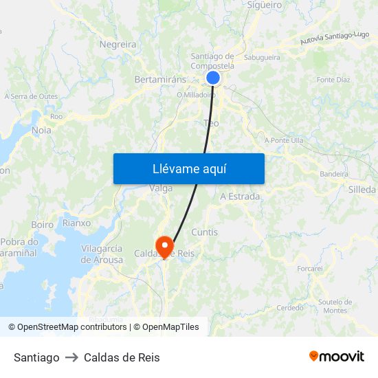 Santiago to Caldas de Reis map