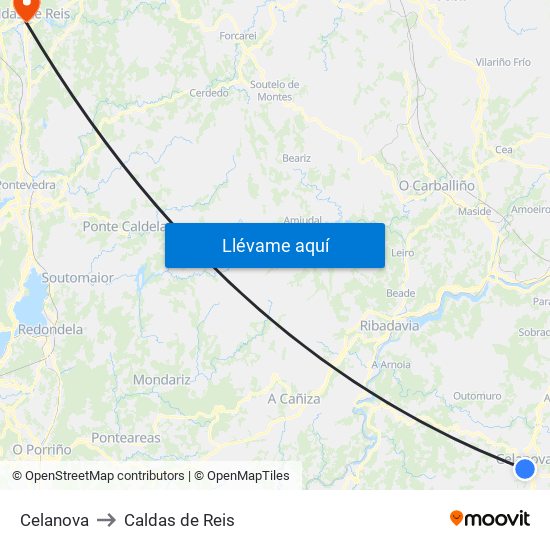 Celanova to Caldas de Reis map