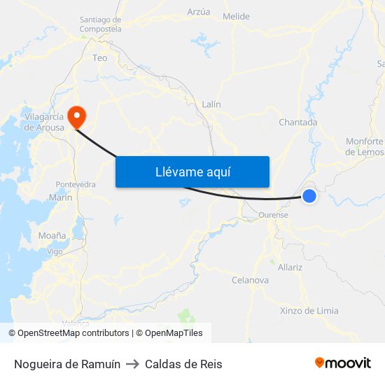 Nogueira de Ramuín to Caldas de Reis map