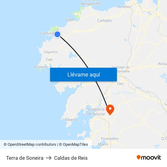 Terra de Soneira to Caldas de Reis map