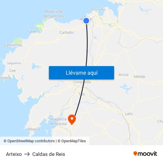 Arteixo to Caldas de Reis map