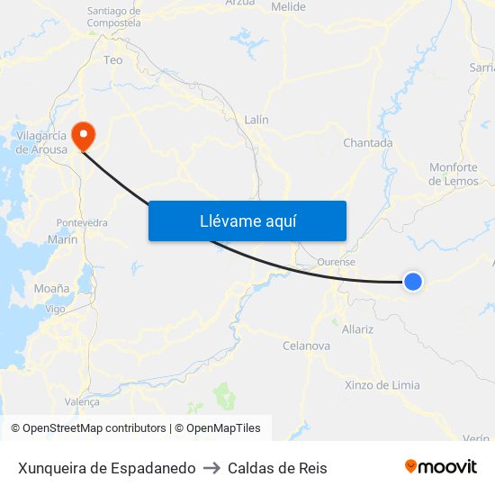 Xunqueira de Espadanedo to Caldas de Reis map