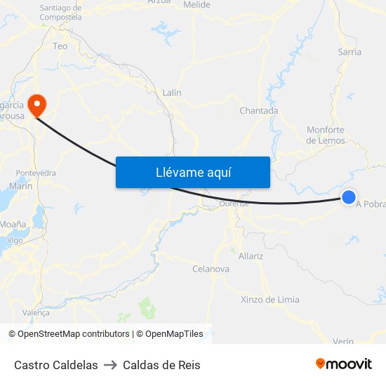 Castro Caldelas to Caldas de Reis map