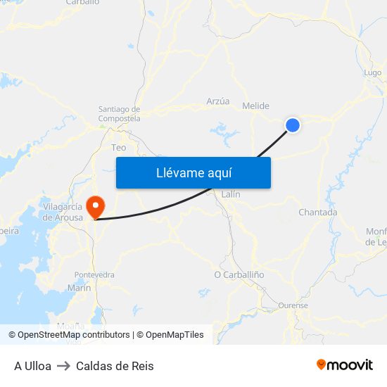 A Ulloa to Caldas de Reis map