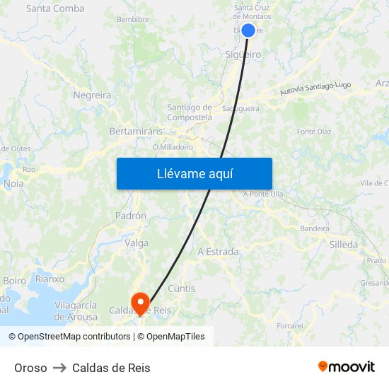 Oroso to Caldas de Reis map