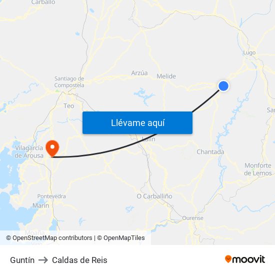 Guntín to Caldas de Reis map