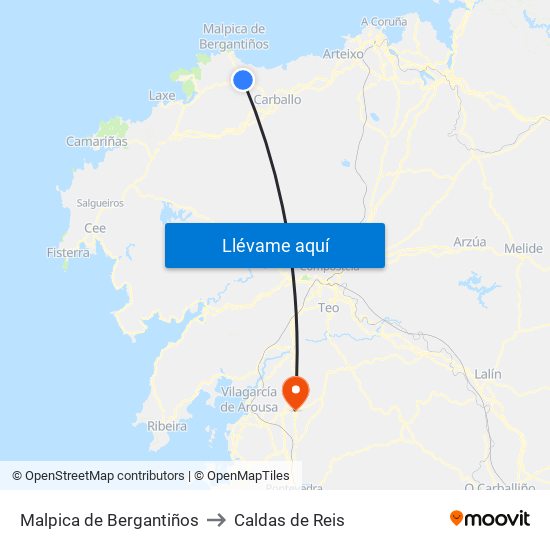 Malpica de Bergantiños to Caldas de Reis map