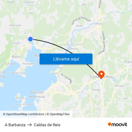 A Barbanza to Caldas de Reis map