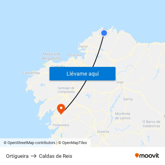 Ortigueira to Caldas de Reis map