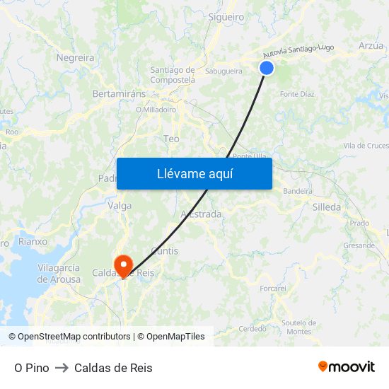 O Pino to Caldas de Reis map