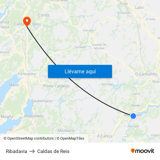 Ribadavia to Caldas de Reis map