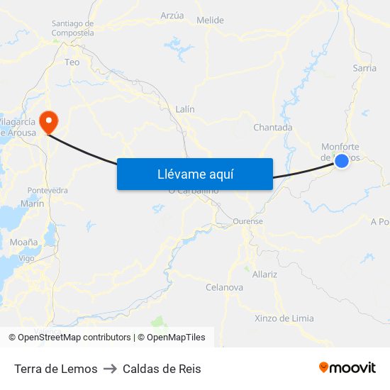 Terra de Lemos to Caldas de Reis map