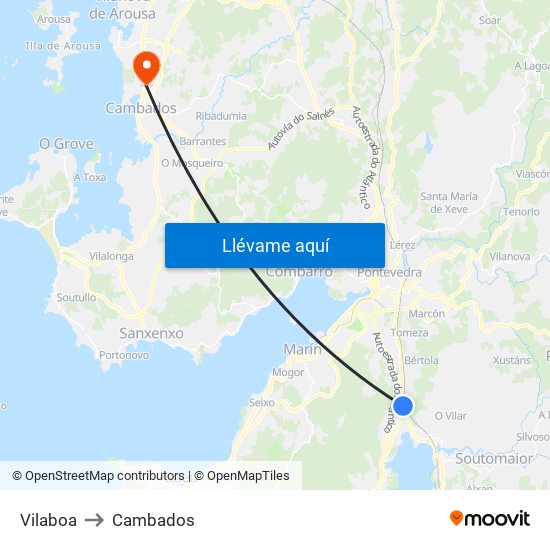 Vilaboa to Cambados map