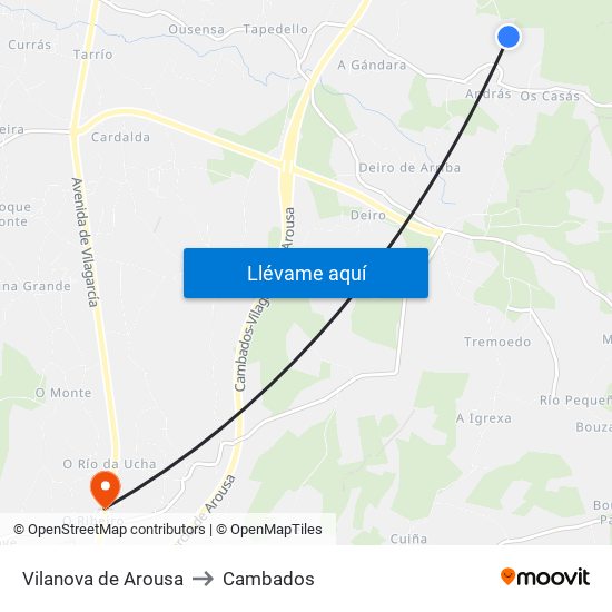 Vilanova de Arousa to Cambados map