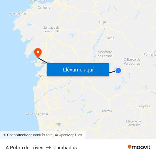 A Pobra de Trives to Cambados map