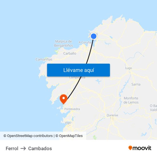 Ferrol to Cambados map