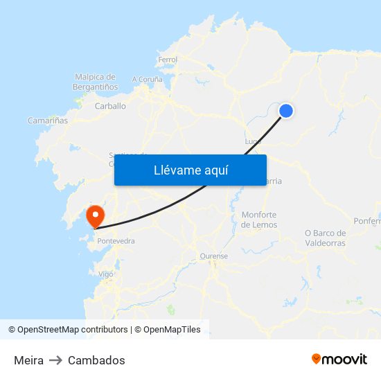 Meira to Cambados map