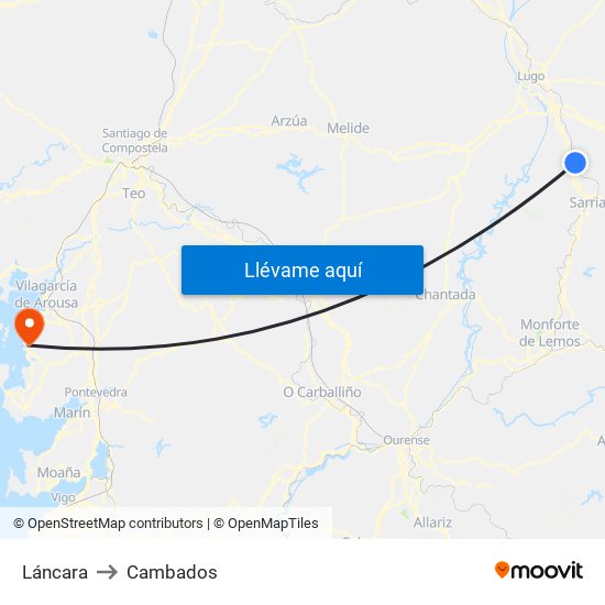 Láncara to Cambados map