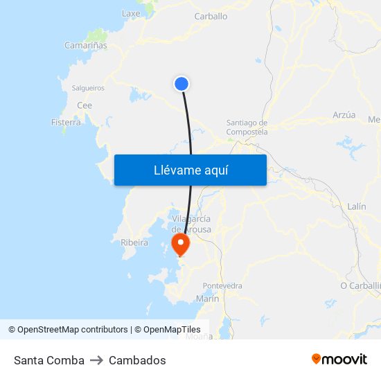 Santa Comba to Cambados map