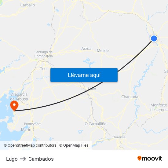 Lugo to Cambados map