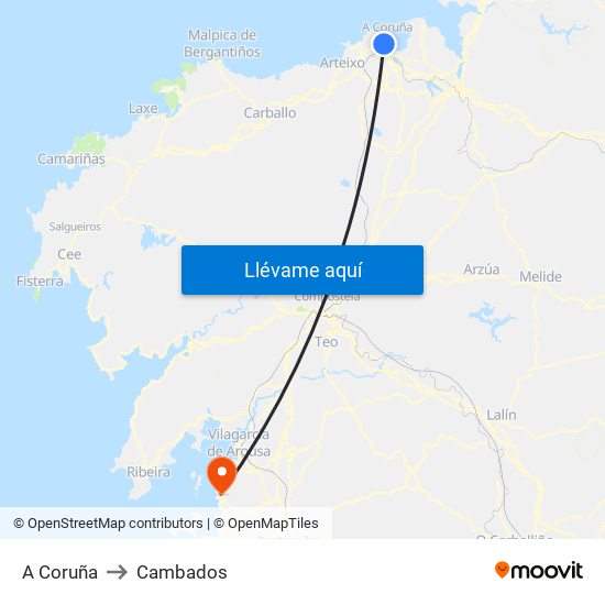 A Coruña to Cambados map