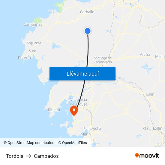 Tordoia to Cambados map
