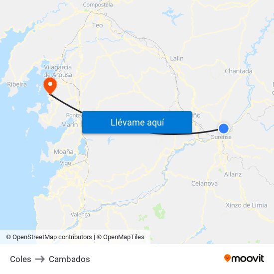 Coles to Cambados map