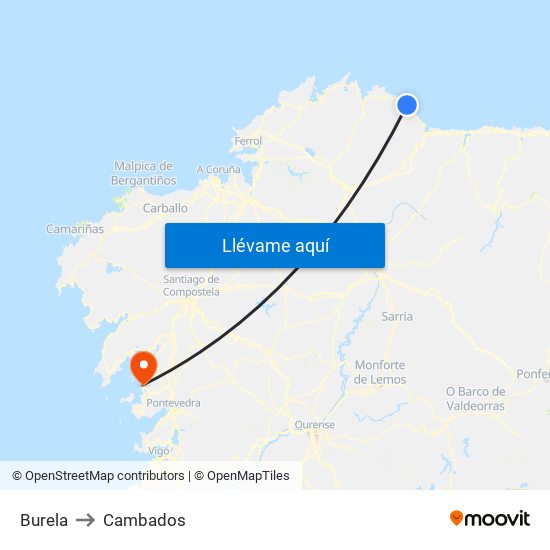 Burela to Cambados map