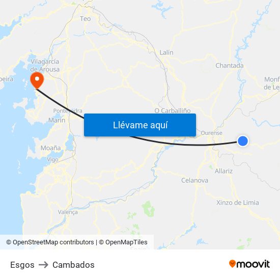 Esgos to Cambados map