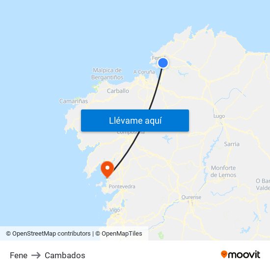 Fene to Cambados map