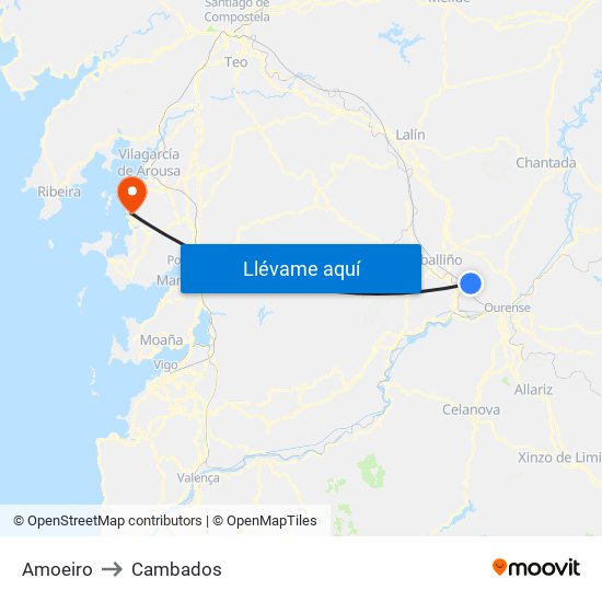 Amoeiro to Cambados map