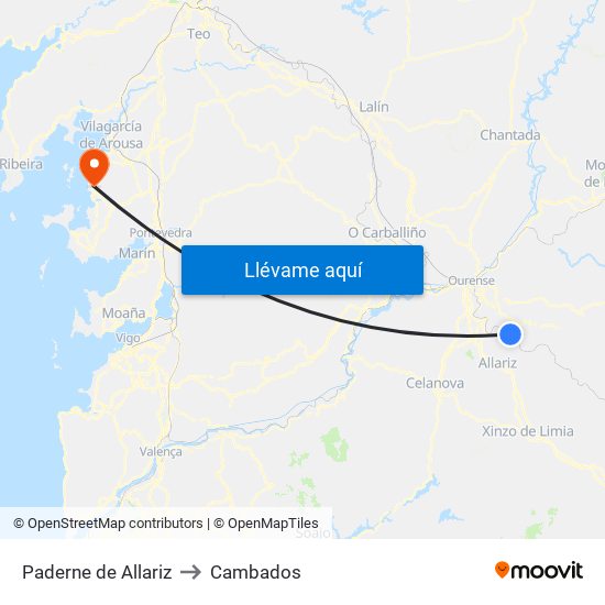 Paderne de Allariz to Cambados map
