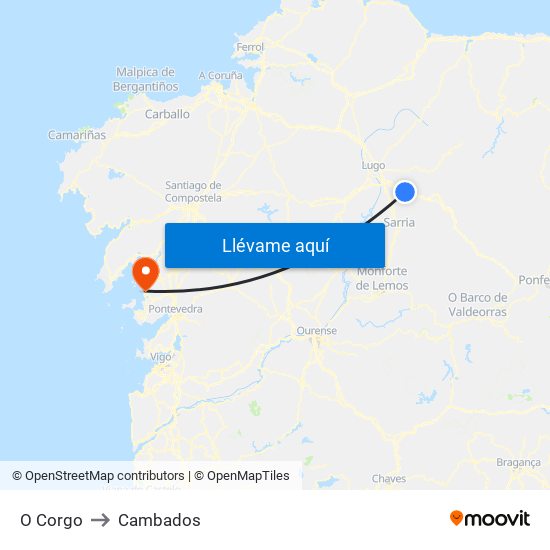 O Corgo to Cambados map