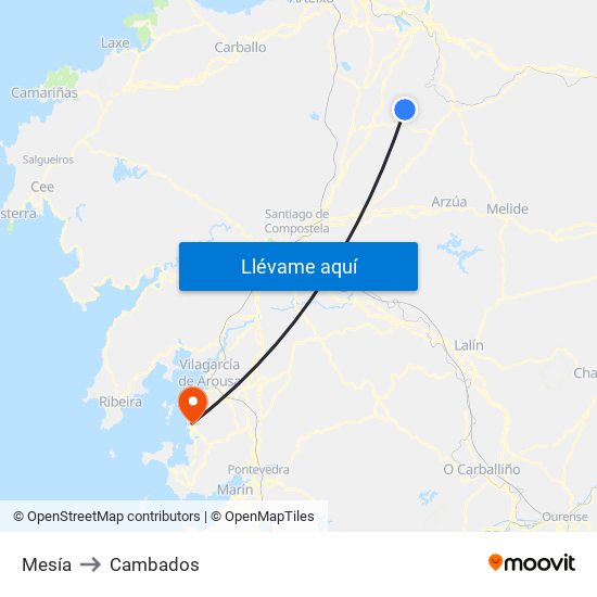 Mesía to Cambados map