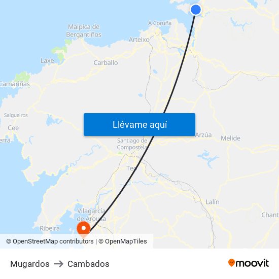 Mugardos to Cambados map