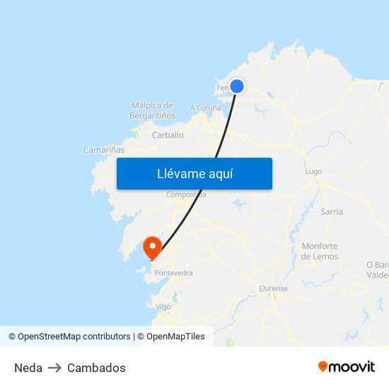 Neda to Cambados map