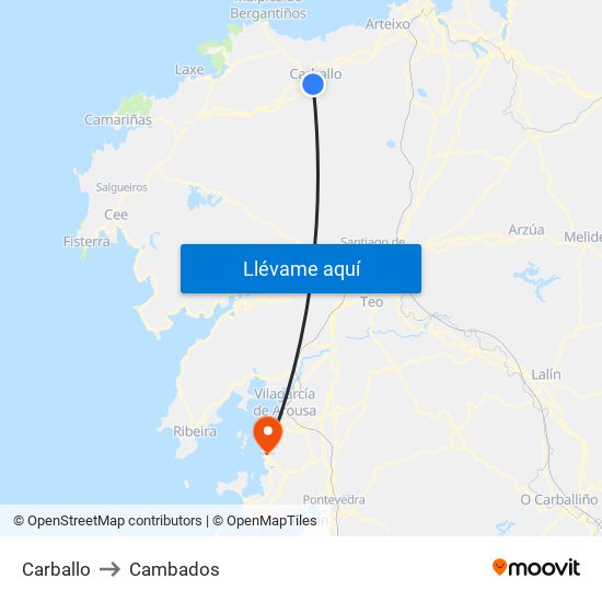 Carballo to Cambados map