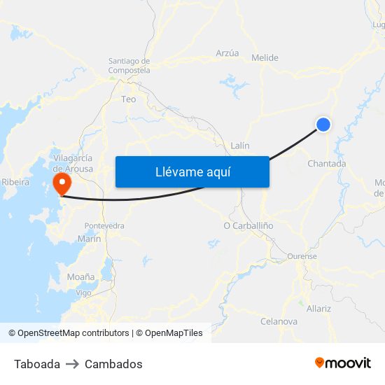 Taboada to Cambados map