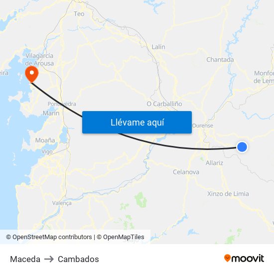 Maceda to Cambados map