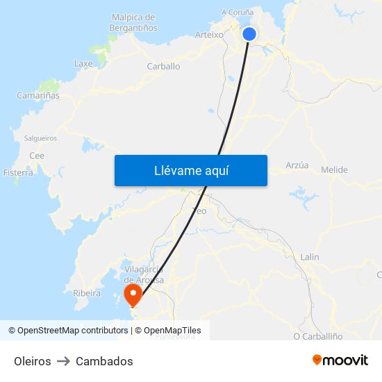 Oleiros to Cambados map