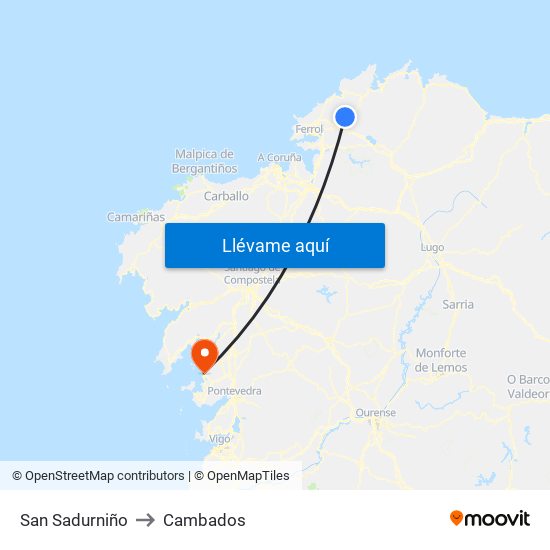 San Sadurniño to Cambados map